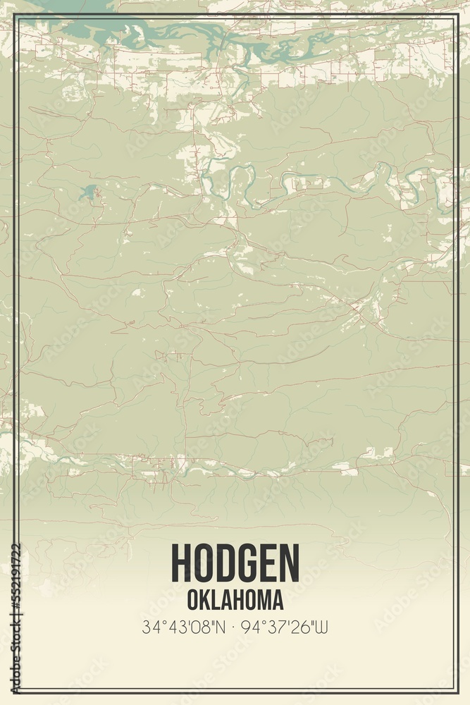 Retro US city map of Hodgen, Oklahoma. Vintage street map. Stock