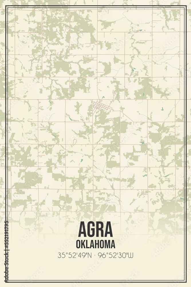 Retro US city map of Agra, Oklahoma. Vintage street map.