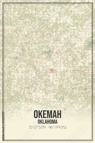 Retro US city map of Okemah, Oklahoma. Vintage street map. photo