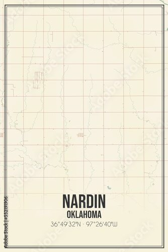 Retro US city map of Nardin, Oklahoma. Vintage street map. photo
