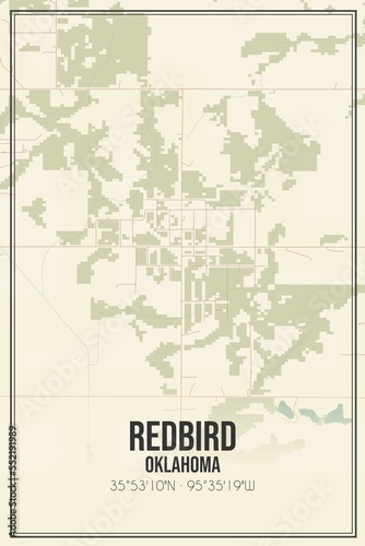 Fototapeta Naklejka Na Ścianę i Meble -  Retro US city map of Redbird, Oklahoma. Vintage street map.