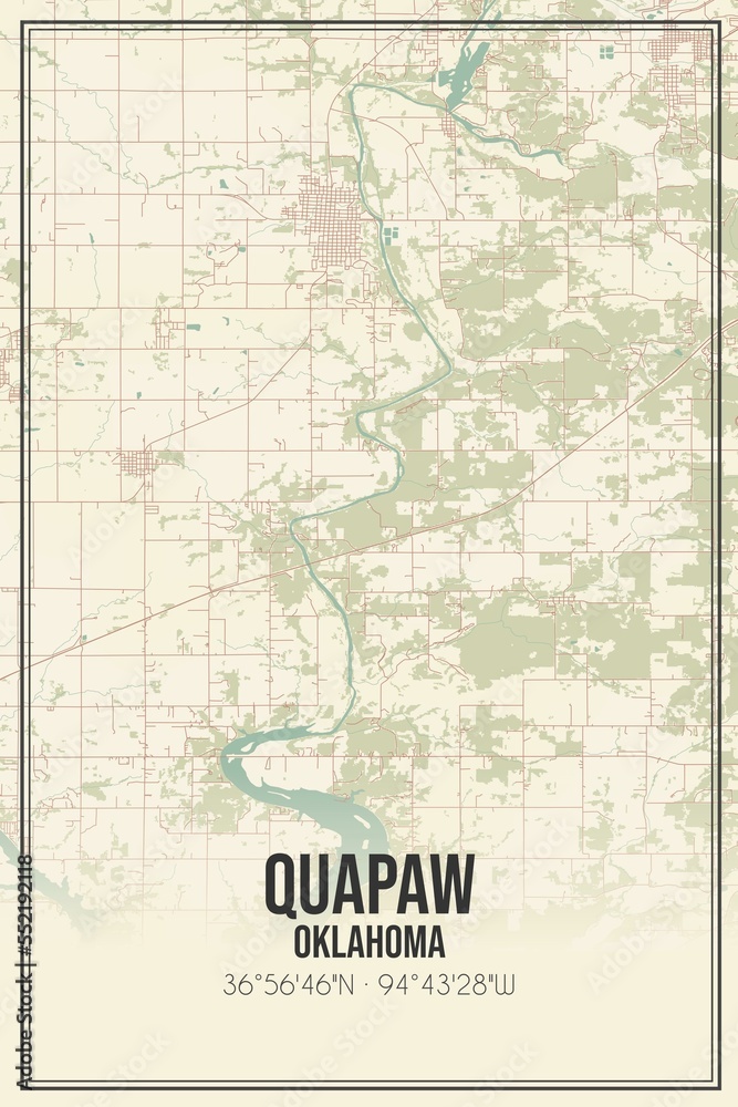 Retro US city map of Quapaw, Oklahoma. Vintage street map.