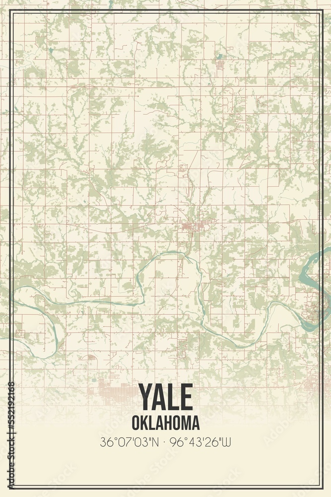 Retro US city map of Yale, Oklahoma. Vintage street map.