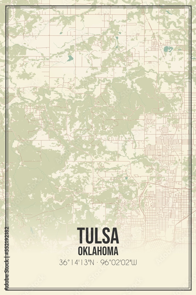 Retro US city map of Tulsa, Oklahoma. Vintage street map.