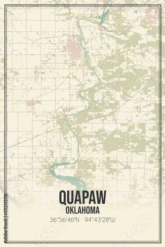 Retro US city map of Quapaw  Oklahoma. Vintage street map.