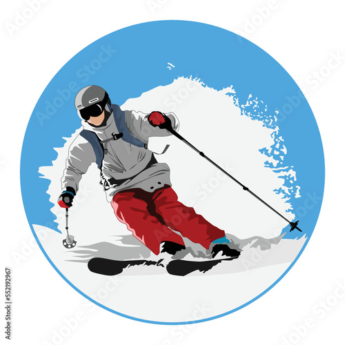 snow skiers down the valley