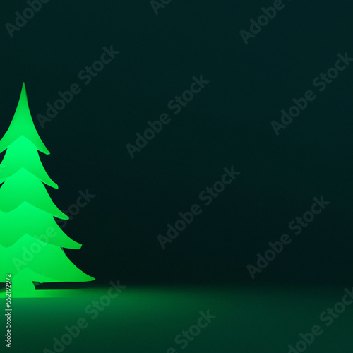 Abstract green glowing c hristmas tree with copy space generative ai illustration photo