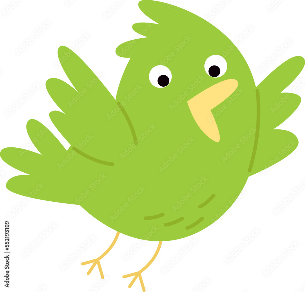 Cute green bird flat icon Funny cartoon birdie Cute green bird flat icon Funny cartoon birdie