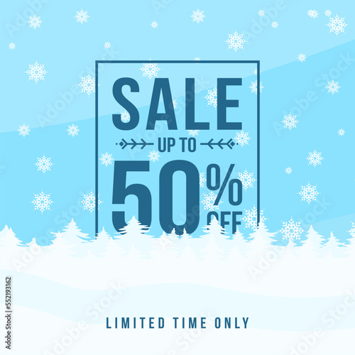 Winter sale up to 50% off. Winter sale banner template design with up to 50 percent off. Super Sale, end of season special offer banner. vector illustration