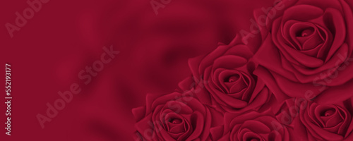 Beautiful red background for postcards and graphic works. Bright roses on a red background. Background  banner  space for text.
