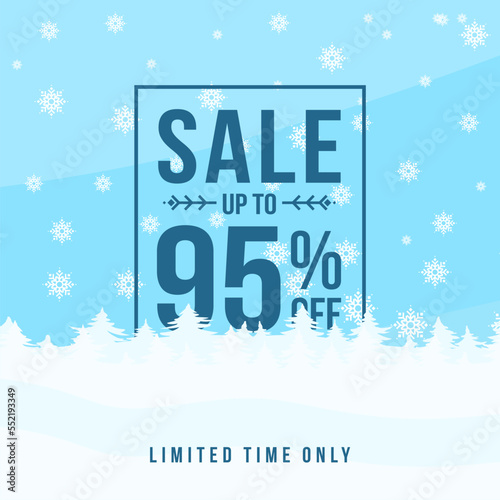 Winter sale up to 95% off. Winter sale banner template design with up to 95 percent off. Super Sale, end of season special offer banner. vector illustration © Narek