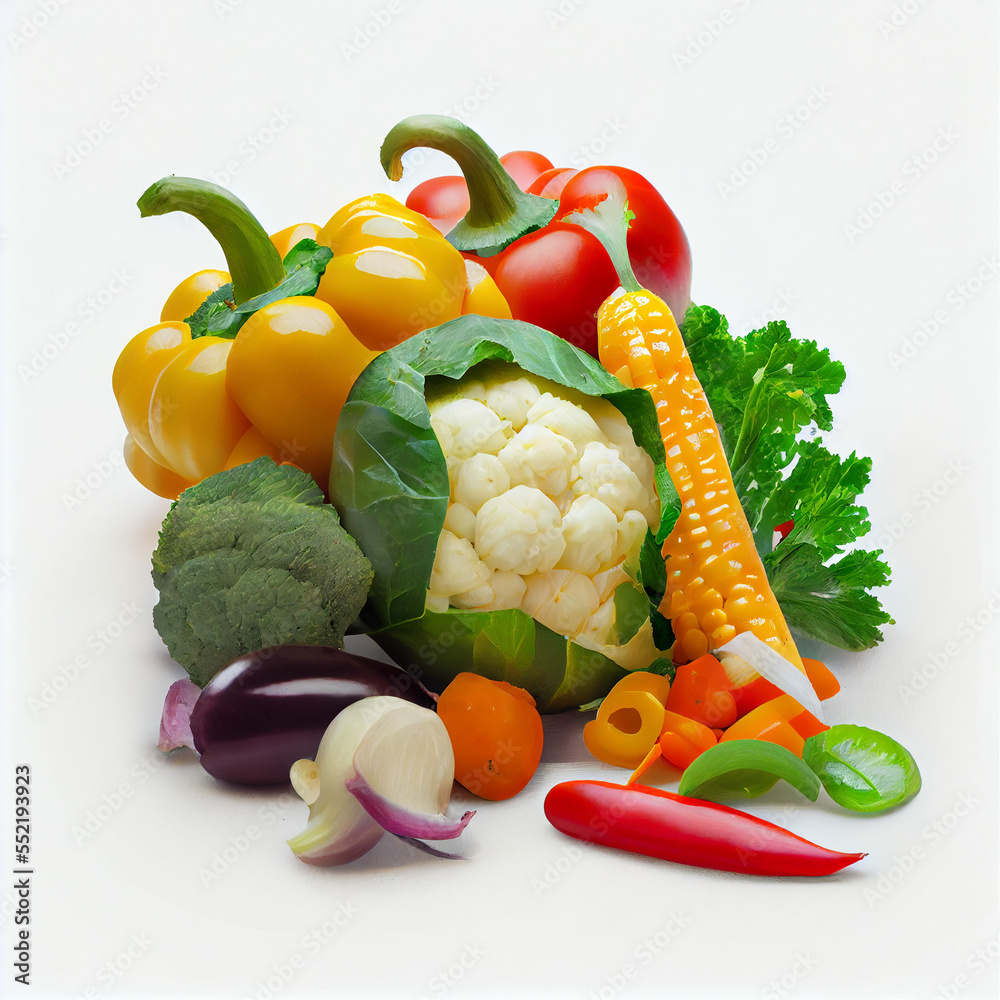 Fresh vegetables on white background
