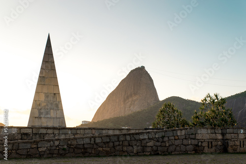 Monument and the Sugarloaf Mountain in Rio de Janeiro on Sunrise