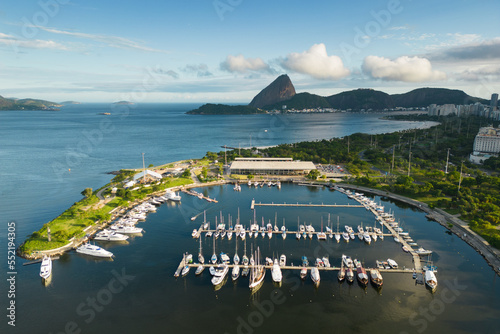 View of Marina da Gloria With Ships and Yachts in Guanabara Bay, and the Sugarloaf Mountain in the Horizon, in Rio de Janeiro, Brazil