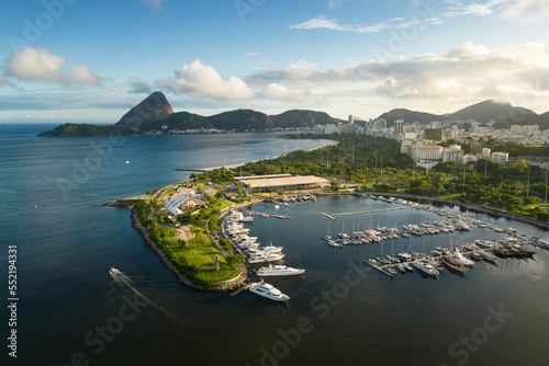 View of Marina da Gloria With Ships and Yachts in Guanabara Bay, and the Sugarloaf Mountain in the Horizon, in Rio de Janeiro, Brazil photo