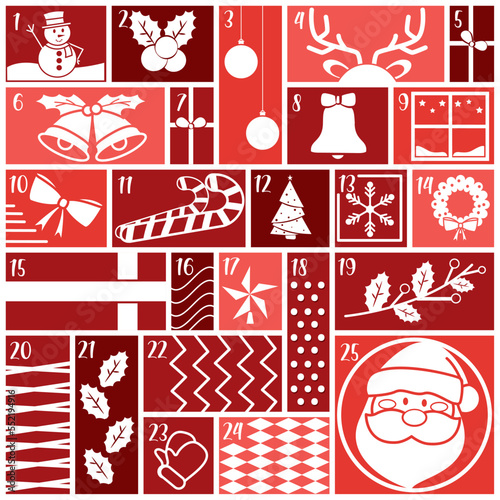 Red advent calendar with different christmas objects Vector