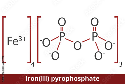 Iron(III) pyrophosphate. An inorganic chemical compound prepared by heating the mixture of iron(III) metaphosphate and iron(III) phosphate under oxygen. Chemical structure.