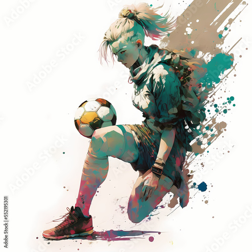 portrait of a woman football with a painted face  color splash  digital illustration generative ai art style