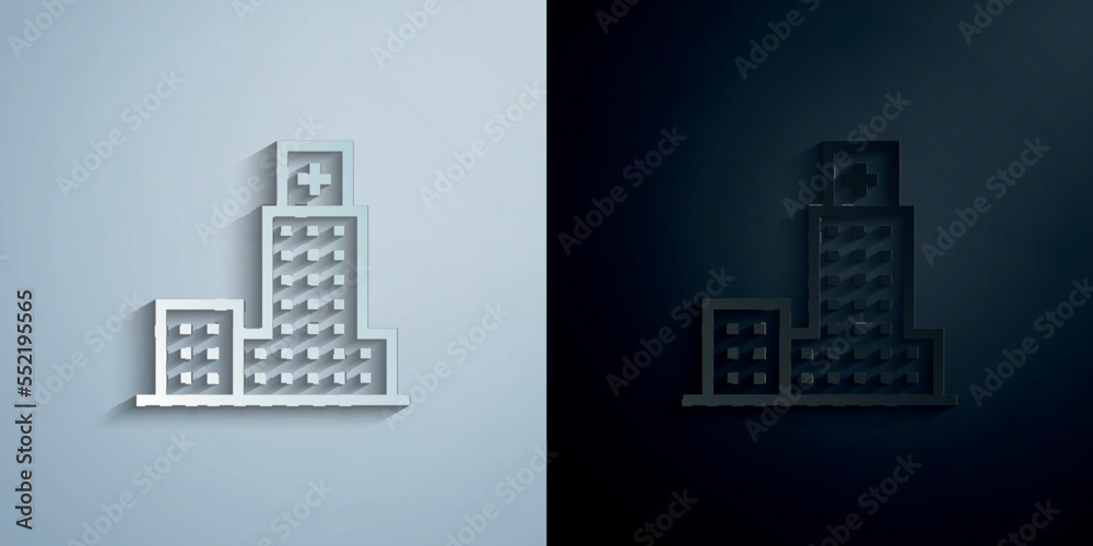 Fototapeta premium Hospital, building paper icon with shadow vector illustration