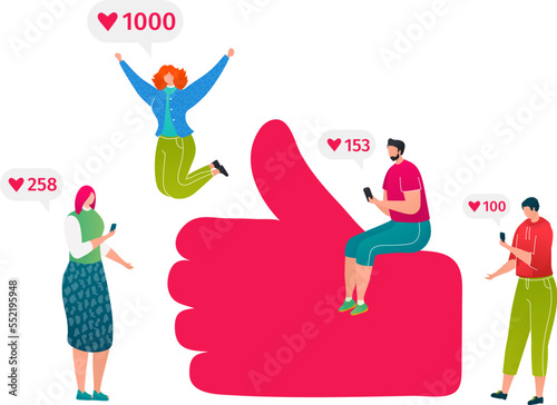 Addiction to likes, social media concept, vector illustration. Global network...