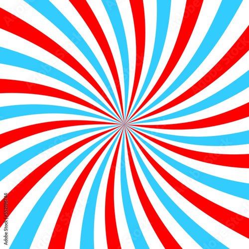 Pink and blue radial twisted stipes. Vortex effect, spiral lines, pinwheel pattern. Circus, carnival or festival background. Bubble gum, sweet lollipop candy, ice cream texture. Vector illustration