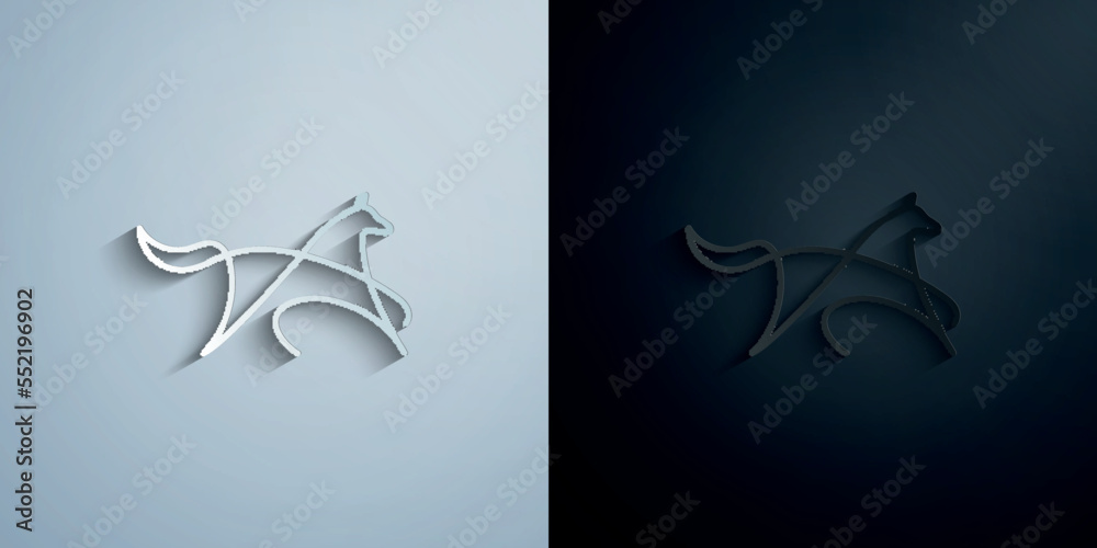 Fototapeta premium Dog one line paper icon with shadow vector illustration