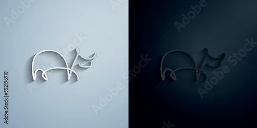 Rhinoceros one line paper icon with shadow vector illustration