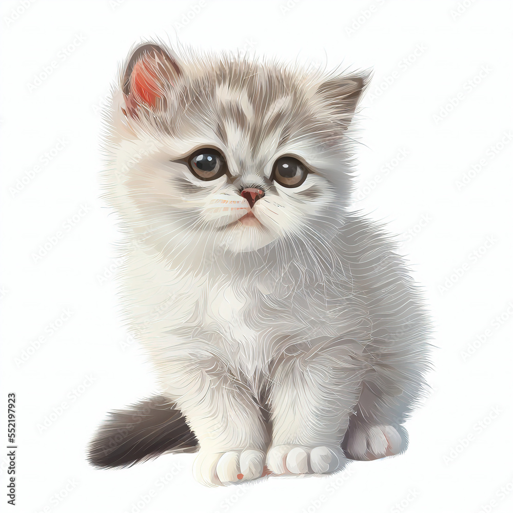 cute  kitty cat on white background. generative art