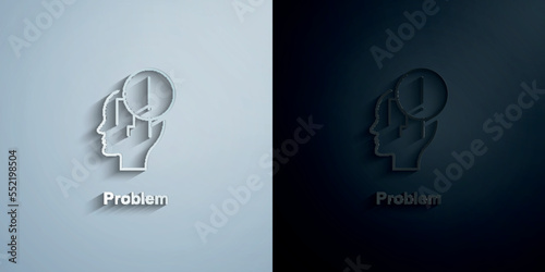 Panic, exclamation, head paper icon with shadow vector illustration