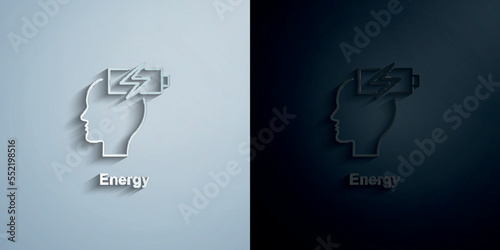 Energy, brain, recharge paper icon with shadow vector illustration