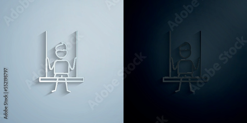 Swing, siblings paper icon with shadow vector illustration