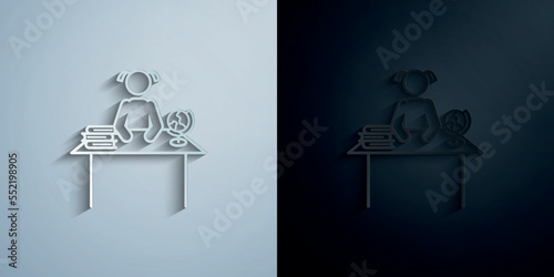 Home schooling, schoolgirl paper icon with shadow vector illustration