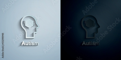 Human mind, autism paper icon with shadow vector illustration