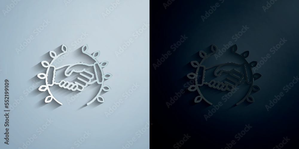 Fototapeta premium Handshake, agreement paper icon with shadow vector illustration