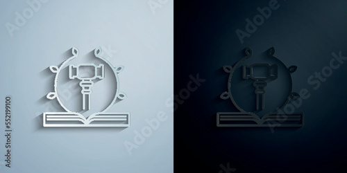 Gavel, book paper icon with shadow vector illustration