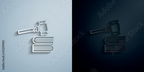 Gavel, books paper icon with shadow vector illustration
