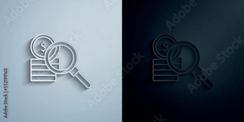 Corruption, money, searching paper icon with shadow vector illustration