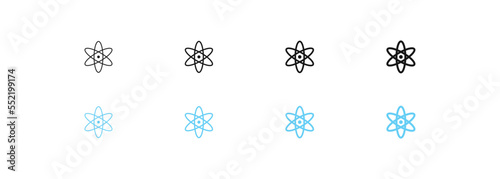 Atom icon. Nucleus sign. Physics symbol. Neutron symbols. Vector sign.