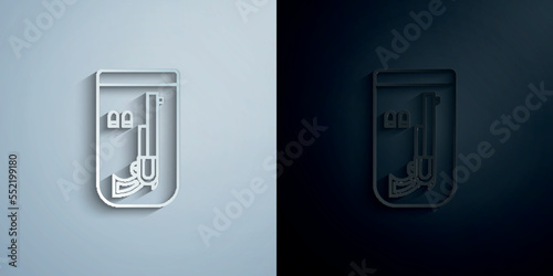 Evidence, gun paper icon with shadow vector illustration