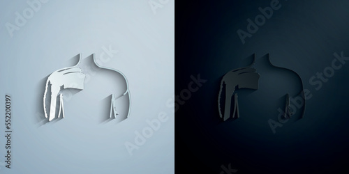 Shoulder problems, pain paper icon with shadow vector illustration