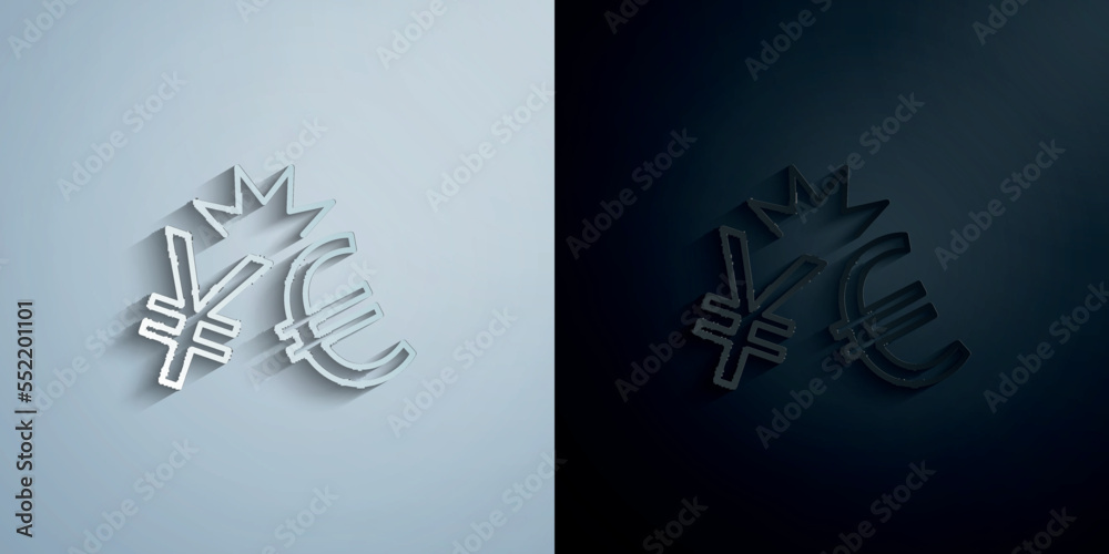 Obraz premium Yen and euro war outline style paper icon with shadow vector illustration