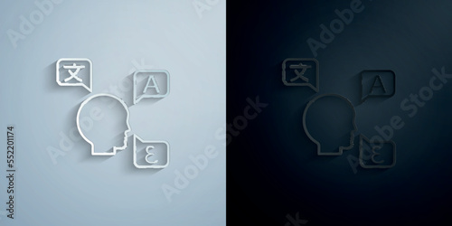 Translation, languages paper icon with shadow vector illustration
