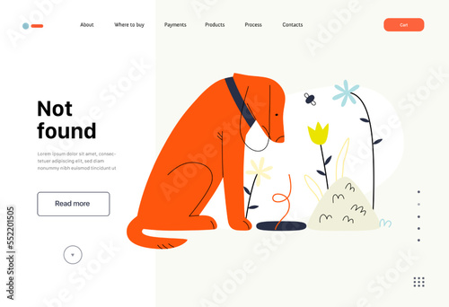 Not found - Online shopping and electronic commerce series - modern flat vector concept illustration of a dog sitting next to an empty pit. Missing artcile, sale and online orders concept
