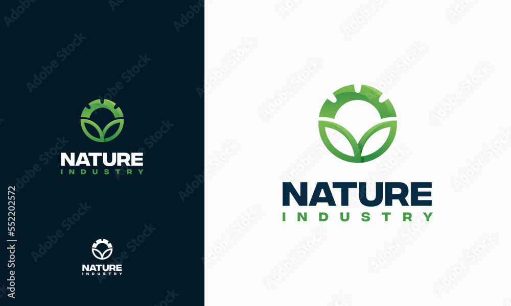 Nature technology logo, leaf and gear machine vector, Agriculture logo ...