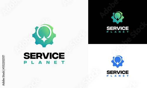 Service Planet logo designs concept vector, Planet and Gear Mechanic logo template