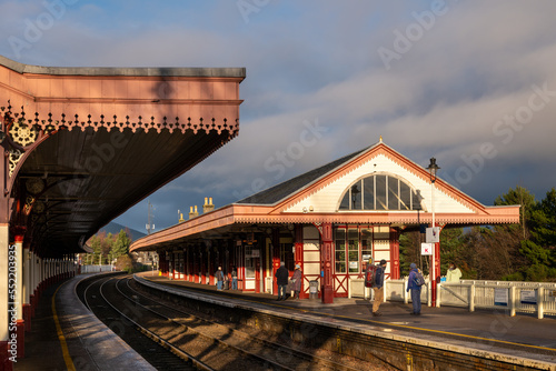 5 December 2022. Aviemore, Highlands and Islands,Scotland. This is Aviemore Railway Station, The Strathspey Railway on a sunny afternoon.