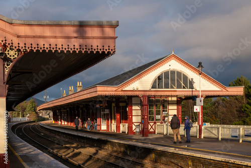 5 December 2022. Aviemore, Highlands and Islands,Scotland. This is Aviemore Railway Station, The Strathspey Railway on a sunny afternoon.