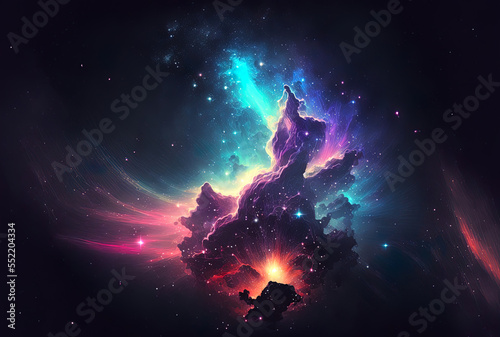 Unending space Cosmic nebula in endless cosmos  billions of stars and galaxies  light from faraway stars. Generative AI
