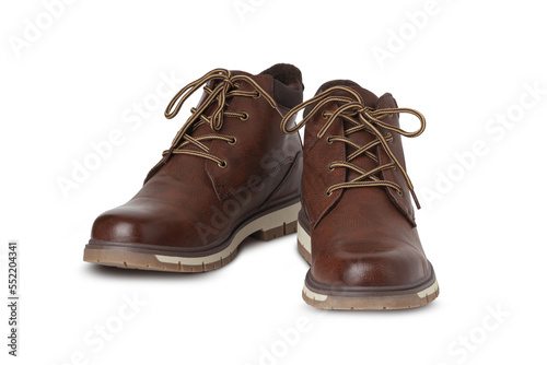 Brown leather boots, Men’s brown ankle boots on transparent background