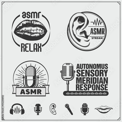 Asmr icon vector set. Autonomous sensory meridian response, enjoying sounds, whisper and music. 